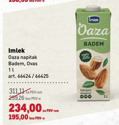 Imlek Oaza napitak Badem, Ovas