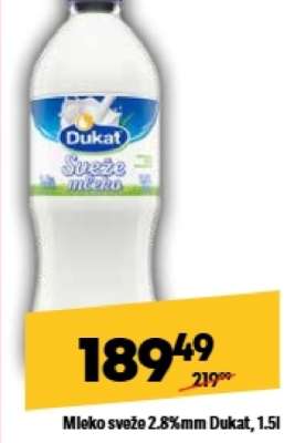 Mleko sveže 2.8 % mm Dukat 1.5L