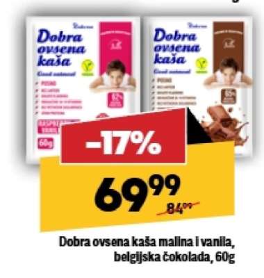 Dobra ovsena kaša malina i vanila, belgijska čokolada, 60g