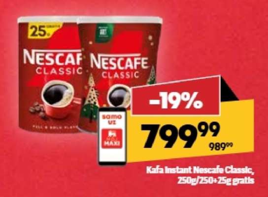 Kafa instant Nescafe Classic, 250g, 250+25g gratis