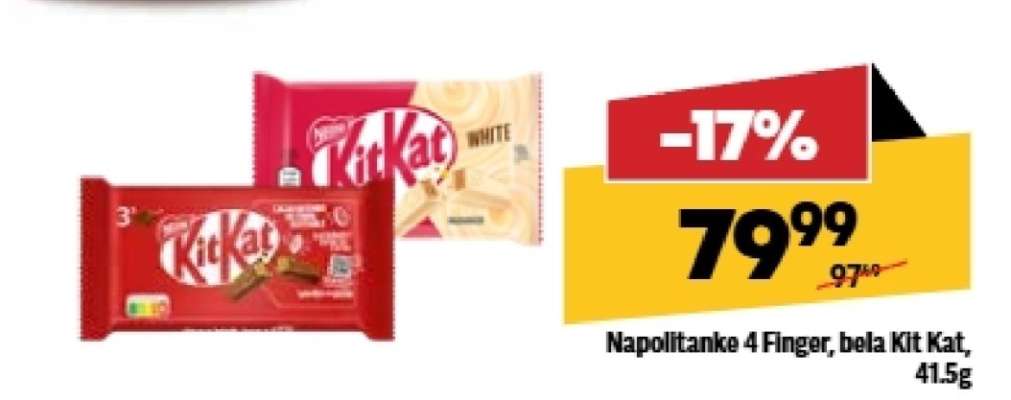 Napolitanke 4 Finger, bela Kit Kat, 41,5g