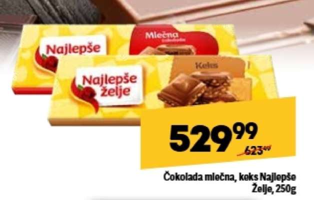 Čokolada mlečna, keks Najlepše Želje, 250g