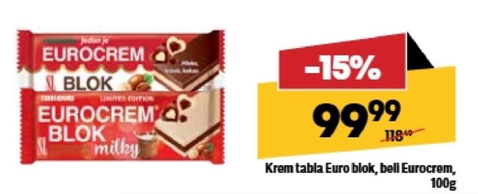 Krem tabla Euro blok, beli Eurocrem, 100g