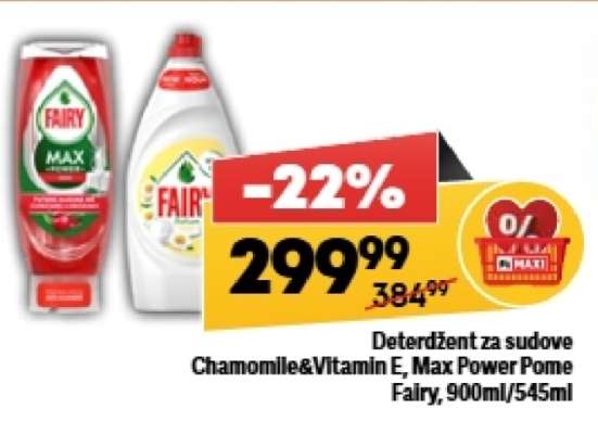 Deterdžent za sudove Chamomile&Vitamin E, Max Power Pome Fairy, 900ml/545ml