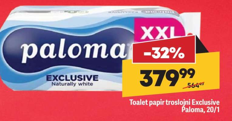 Toalet papir troslojni Exclusive Paloma, 20/1
