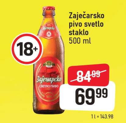 Zaječarsko pivo svetlo staklo 500 ml
