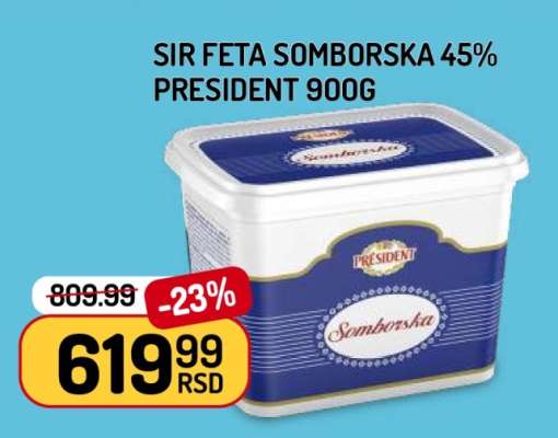 SIR FETA SOMBORSKA 45% PRESIDENT 900g