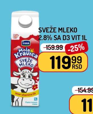 SVEŽE MLEKO 2.8% SA D3 VIT 1L