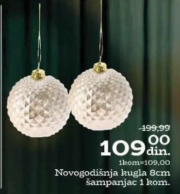 Novogodišnja kugla 8cm šampanjac 1 kom.