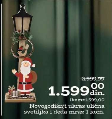 Novogodišnji ukras ulična svetiljka i deda mraz 1 kom.