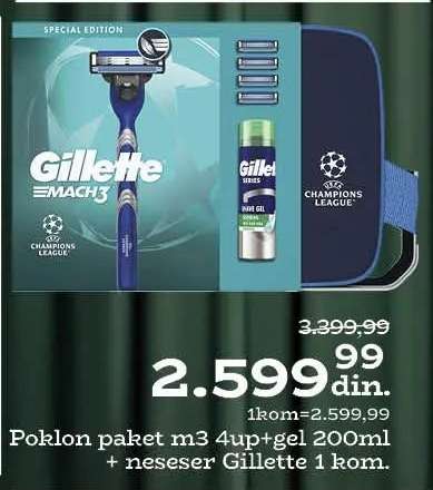 Poklon paket m3 4up+gel 200ml + neseser Gillette 1 kom.