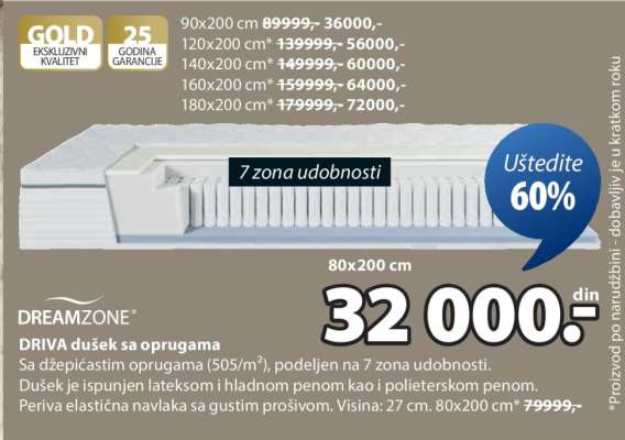 DREAMZONE DRIVA dušek sa oprugama 80x200 cm