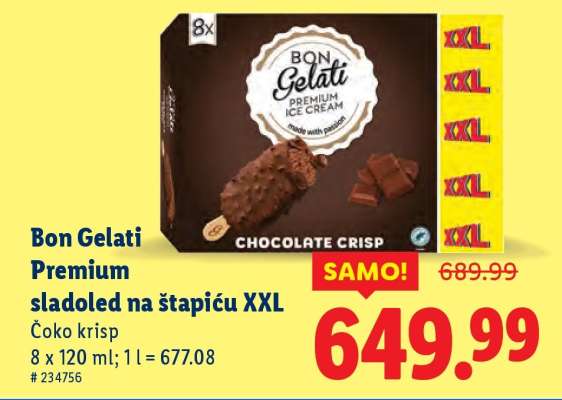 Bon Gelati premium sladoled na štapiću XXL