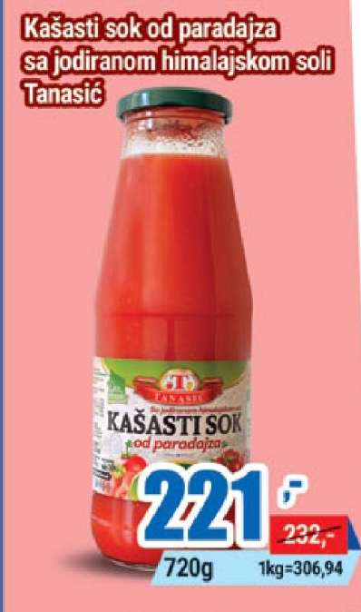 Kašasti sok od paradajza sa jodiranom himalajskom soli Tanasić