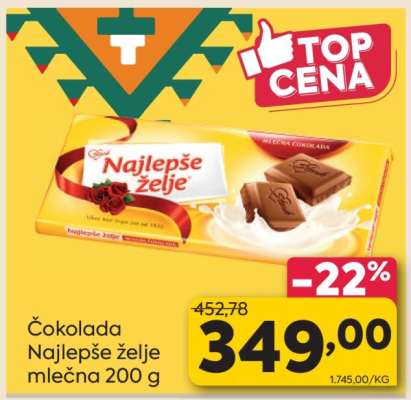 Čokolada Najlepše Želje mlečna 200 g