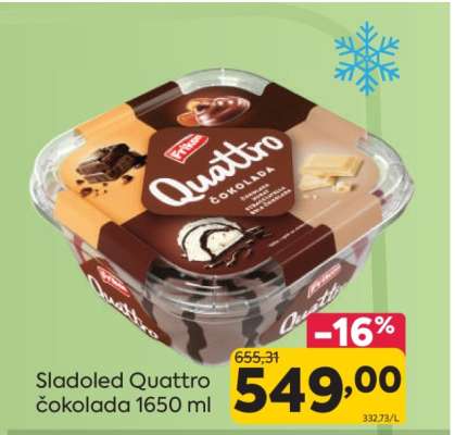 Sladoled Quattro čokolada 1650 ml