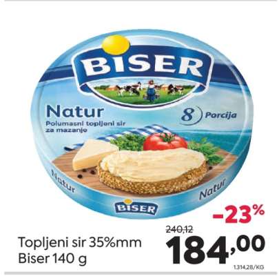 Topljeni sir 35%mm Biser 140 g