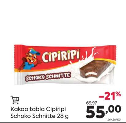 Kakao tabla Cipiripi Schoko Schnitte 28 g