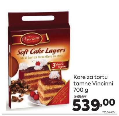Kore za tortu tamne Vincinni 700 g