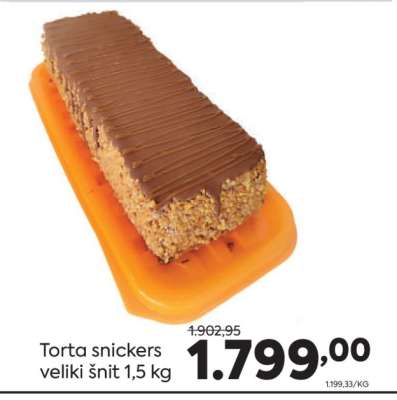 Torta snickers veliki šnit 1,5 kg