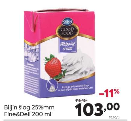 Biljin šlag 25%mm Fine&Deli 200 ml