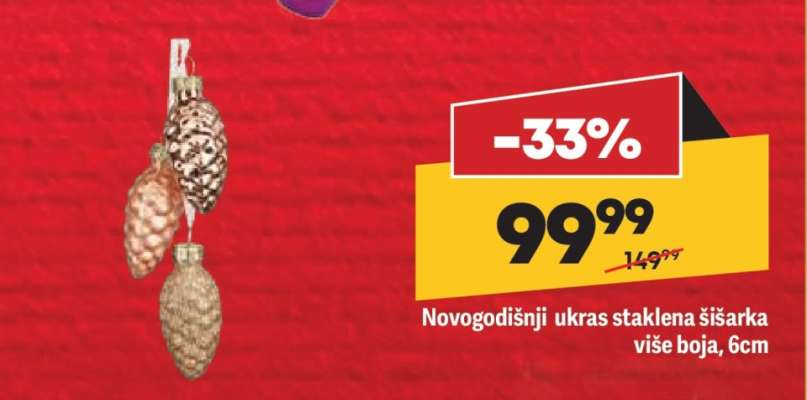 Novogodišnji ukras staklena šišarka više boja, 6cm