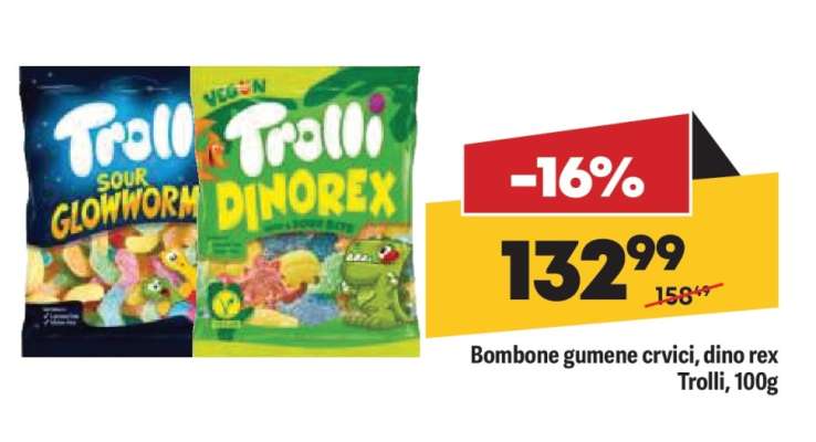 Bombone gumene crvići, dino rex Trolli, 100g