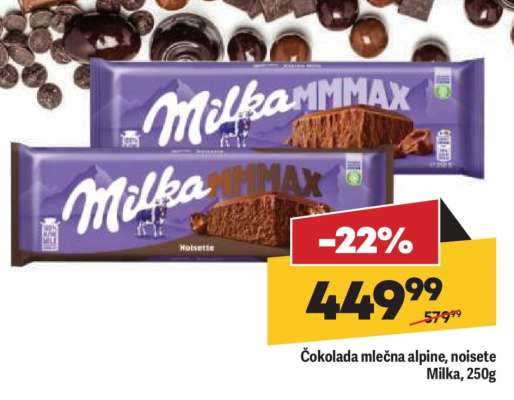 Čokolada mlečna alpine, noisete Milka, 250g