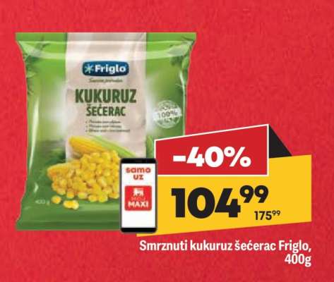 Smrznuti kukuruz šećerac Friglo, 400g