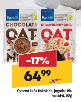 Ovsena kaša čokolada, jagoda i čia Fun&Fit, 60g