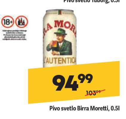 Pivo svetlo Birra Moretti, 0,5l