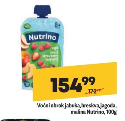 Voćni obrok jabuka breskva jagoda/malina Nutrino , 100g