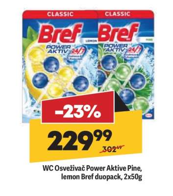 WC Osveživač Power Aktive Pine, lemon Bref duopack, 2x50g