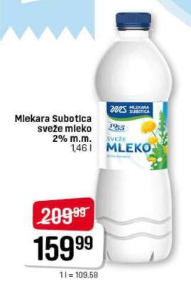 Mlekara Subotica sveže mleko 2% m.m.