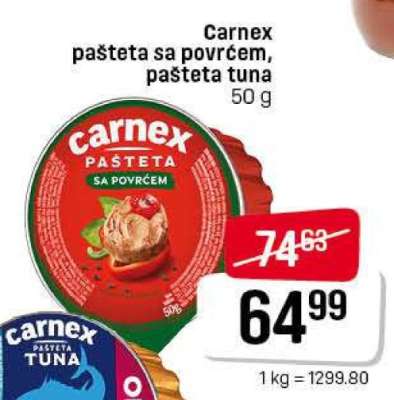 Carnex pašteta sa povrćem, pašteta tuna