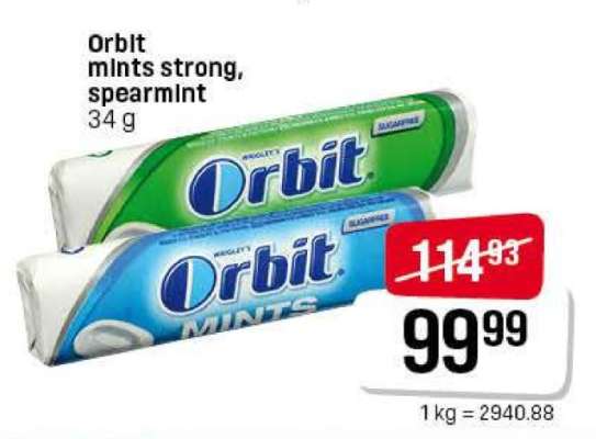 Orbit mints strong, spearmint
