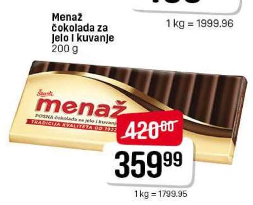 Menaž čokolada za jelo i kuvanje