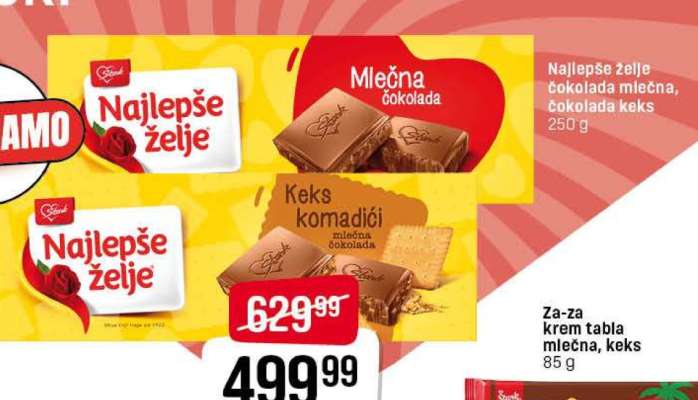 Najlepše želje čokolada mlečna, čokolada keks