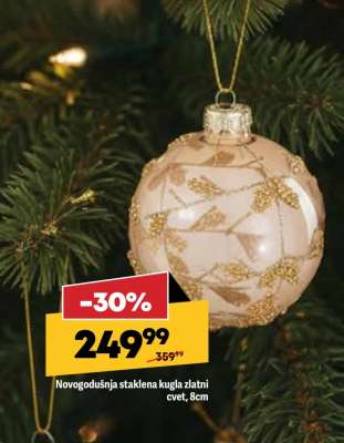 Novogodišnja staklena kugla zlatni cvet, 8cm