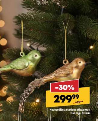 Novogodišnja staklena ptica ukras
