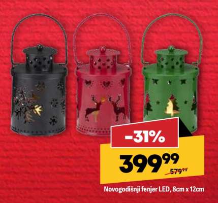 Novogodišnji fenjer LED, 8cm x 12cm