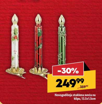 Novogodišnja staklena sveća na klipu