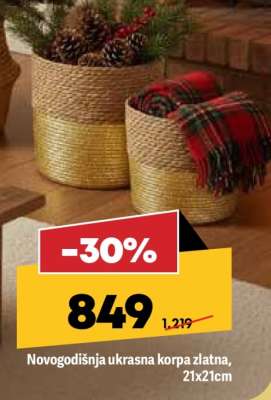 Novogodišnja ukrasna korpa zlatna