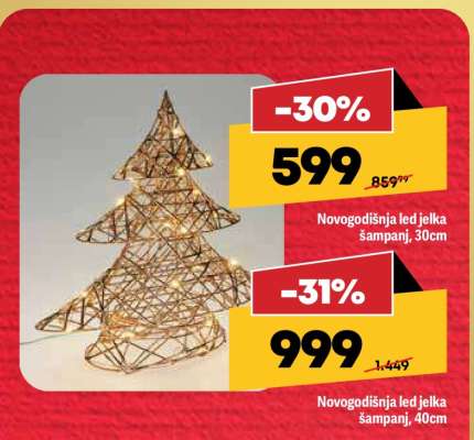 Novogodišnja led jelka šampanj, 40cm