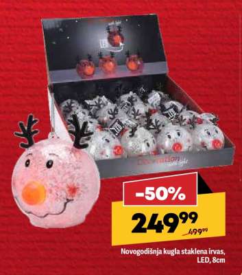 Novogodišnja kugla staklena irvas