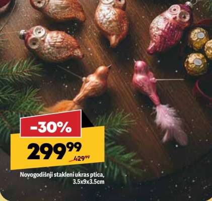 Novogodišnji stakleni ukras ptica