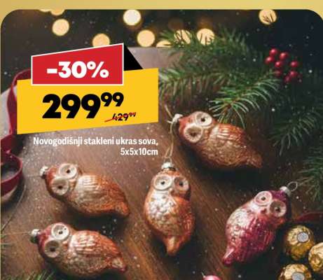 Novogodišnji stakleni ukras sova