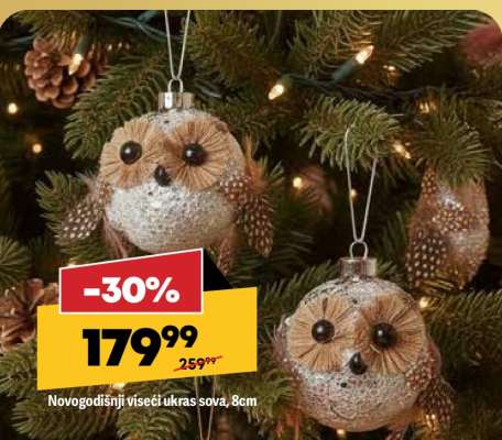 Novogodišnji viseći ukras sova, 8cm