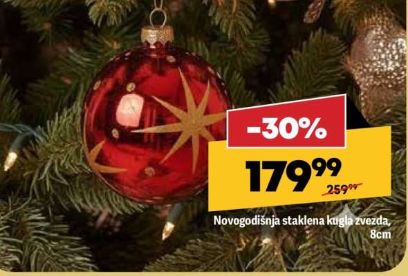 Novogodišnja staklena kugla zvezda, 8cm