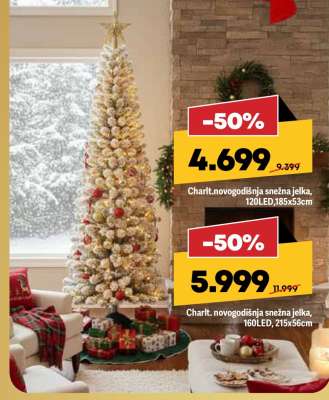 Charlit. novogodišnja snežna jelka, 120LED, 185x53cm